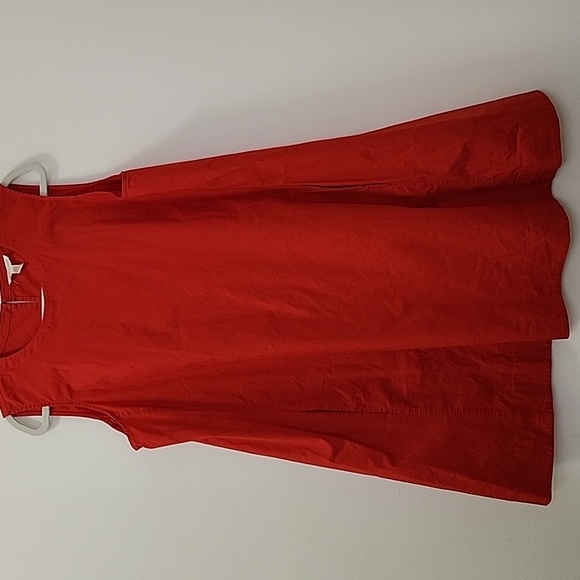 Eileen Fisher Poplin Dress  96% Organic Cotton Stretch Red  Sleeveless SZ Large - Picture 3 of 16